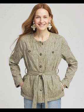 Chicos Jacquard Gauze Belted Jacket XL